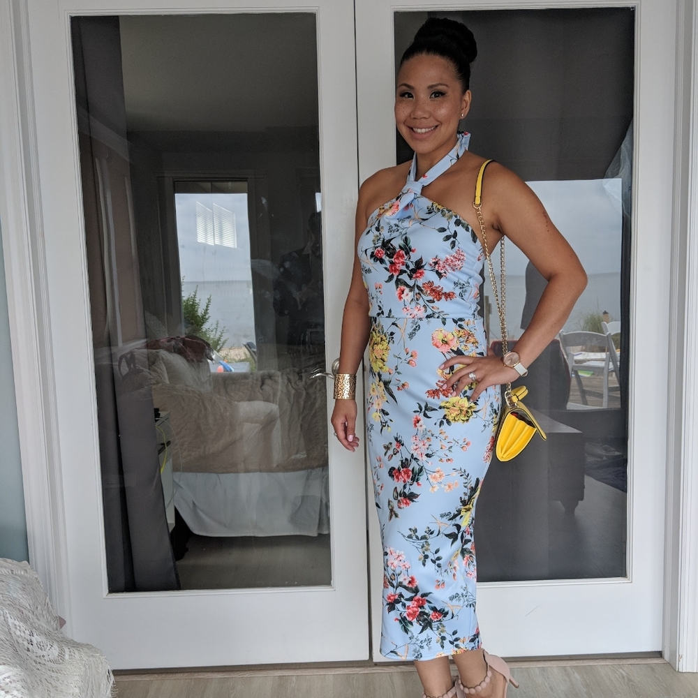 Boohoo Floral Cross-Neck Midi Dress